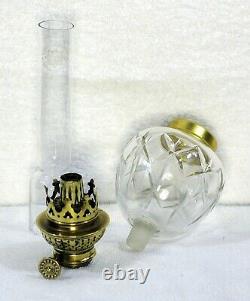 French Cut Crystal + Spanish Conquistador  Figural Spelter Kerosene Oil Lamp