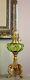 French Green Enamelled + Tripodal Winged Lions Kerosene Oil Lamp