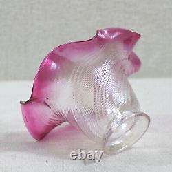 French Internally Ribbed Peg Kerosene Oil Lamp & Graduated Cranberry Pink Shade