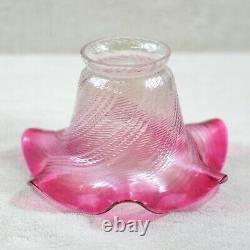 French Internally Ribbed Peg Kerosene Oil Lamp & Graduated Cranberry Pink Shade
