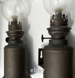 French Pigeon Oil Lamp Mini Brass Set of Two with Globe Vintage Antique GUC