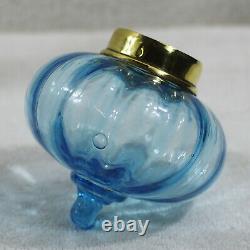 French Turquoise Internally Ribbed Peg Kerosene Oil Lamp & Shade