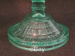 GREAT Pair of Antique Green Depression Glass Oil Lamps Vaseline Fluorescent