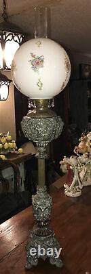 GWTW Antique Victorian Ornate Metal Cherub Banquet Parlor Kerosene Oil Lamp 44