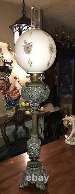 GWTW Antique Victorian Ornate Metal Cherub Banquet Parlor Kerosene Oil Lamp 44