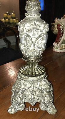 GWTW Antique Victorian Ornate Metal Cherub Banquet Parlor Kerosene Oil Lamp 44