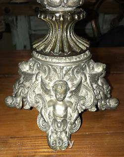 GWTW Antique Victorian Ornate Metal Cherub Banquet Parlor Kerosene Oil Lamp 44