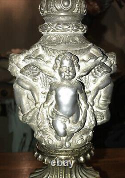 GWTW Antique Victorian Ornate Metal Cherub Banquet Parlor Kerosene Oil Lamp 44