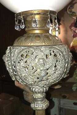 GWTW Antique Victorian Ornate Metal Cherub Banquet Parlor Kerosene Oil Lamp 44