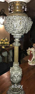 GWTW Antique Victorian Ornate Metal Cherub Banquet Parlor Kerosene Oil Lamp 44