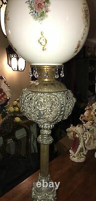 GWTW Antique Victorian Ornate Metal Cherub Banquet Parlor Kerosene Oil Lamp 44