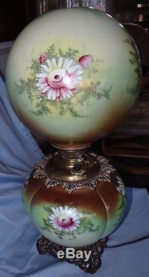 GWTW Hand Painted Oil Kerosene Banquet Parlor Table Lamp 10 Globe Antique