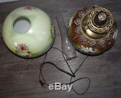 GWTW Hand Painted Oil Kerosene Banquet Parlor Table Lamp 10 Globe Antique