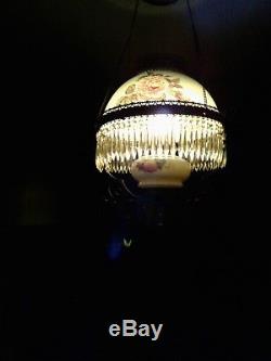 Georgeous Antique Hanging Parlor Lamp Full Of Prisms Oil Burning Library