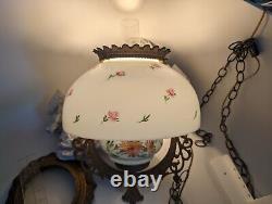 Gone WIth The Wind Parlor Lamp Converted Oil Electric Antique Porcelain Brass