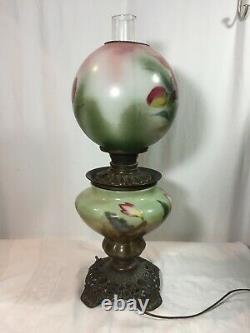 Gone With The Wind GWTW ANTIQUE OIL BANQUET PARLOR Lamp Converted Bottom Light