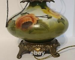 Gone With The Wind Gwtw Antique Oil Banquet Parlor Flowers Lamp Converted