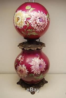 Gone With The Wind Gwtw Antique Oil Kerosene Banquet Roses Chrysanthemum Lamp