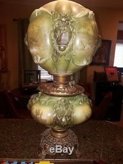 Gone With The Wind Gwtw Oil Kerosene Glass Antique Lion Banquet Parlor Old Lamp