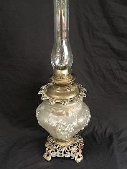 Gone With The Wind Satin Frosted Oil Lamp Pittsburgh Lamp Brass & Glass Co