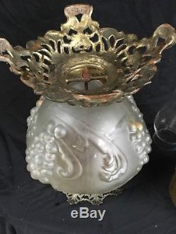 Gone With The Wind Satin Frosted Oil Lamp Pittsburgh Lamp Brass & Glass Co