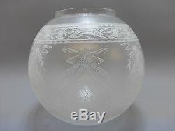 Good Antique Acid Etched Glass Duplex Oil Lamp Shade 1