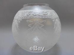 Good Antique Acid Etched Glass Duplex Oil Lamp Shade 1