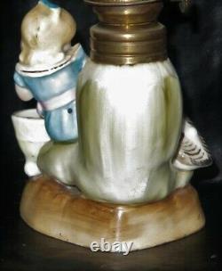 Goose, Girl & Doll Antique Victorian Miniature Figural Miniature Oil Lamp MINT