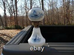 Gorgeous Antique Blue And White Delft Miniature Oil Lamp / Pairpoint Panelled