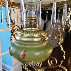 Gorgeous Antique GWTW Hanging Parlor / Library Oil Lamp Converted to Electric