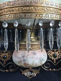 Gorgeous Bradley & Hubbard Hanging Oil Lamp Electric Prisms c. 1880