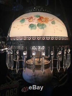 Gorgeous Bradley & Hubbard Hanging Oil Lamp Electric Prisms c. 1880