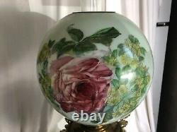 Gorgeous GONE WITH THE WIND Oil Lamp ROSE & DAISIES Milk Glass GWTW pink G2-1