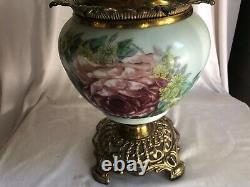 Gorgeous GONE WITH THE WIND Oil Lamp ROSE & DAISIES Milk Glass GWTW pink G2-1