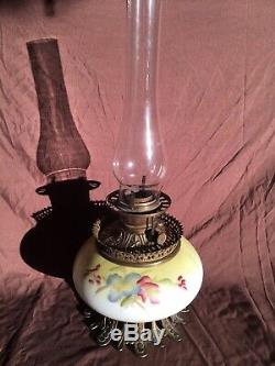 Gorgeous Gone With The Wind Parlor Oil Lamp Ball Shade Floral Yellow c. 1890