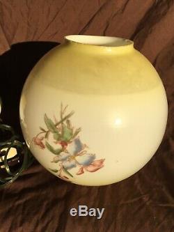 Gorgeous Gone With The Wind Parlor Oil Lamp Ball Shade Floral Yellow c. 1890