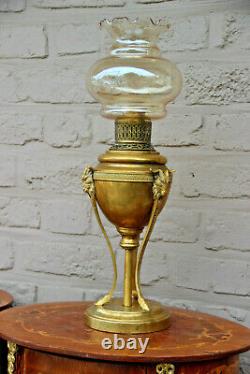 Gorgeous antique copper ram heads oil lamp