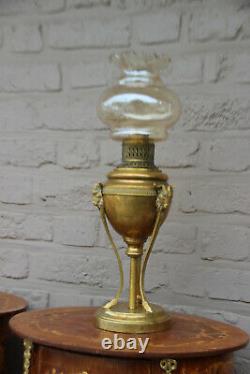 Gorgeous antique copper ram heads oil lamp
