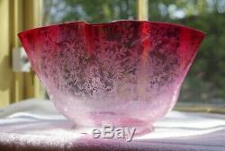 Graduated Clear To Cranberry Pink Finely Etched Kerosene Oil Lamp Shade Globe