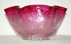 Graduated Clear To Cranberry Pink Finely Etched Kerosene Oil Lamp Shade Globe