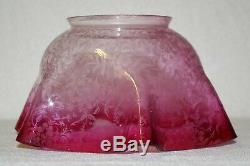 Graduated Clear To Cranberry Pink Finely Etched Kerosene Oil Lamp Shade Globe