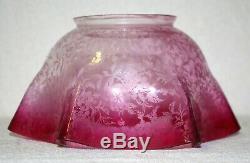 Graduated Clear To Cranberry Pink Finely Etched Kerosene Oil Lamp Shade Globe