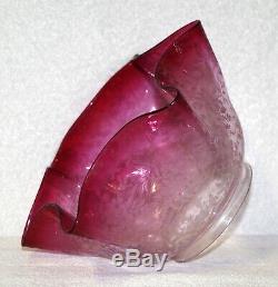Graduated Clear To Cranberry Pink Finely Etched Kerosene Oil Lamp Shade Globe