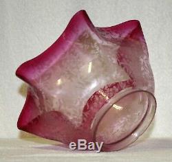 Graduated Clear To Cranberry Pink Finely Etched Kerosene Oil Lamp Shade Globe