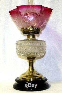 Graduated Clear To Cranberry Pink Finely Etched Kerosene Oil Lamp Shade Globe