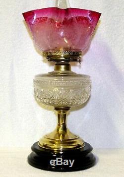 Graduated Clear To Cranberry Pink Finely Etched Kerosene Oil Lamp Shade Globe