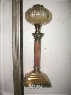 Grand Tour antique Brass Corinthian Column onyx marble glass Oil Lamp 29cm