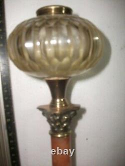 Grand Tour antique Brass Corinthian Column onyx marble glass Oil Lamp 29cm