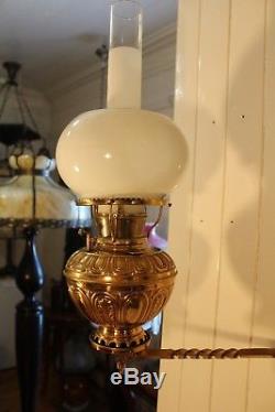 Great Antique Pair Of Brass Wall Sconce Oil Lamp By Bradley & Hubbard With Shade