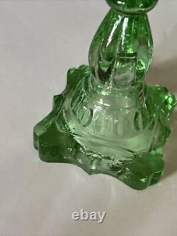 Green Depression Glass Oil Lamp 9 Tall Footed Base Pair Vintage